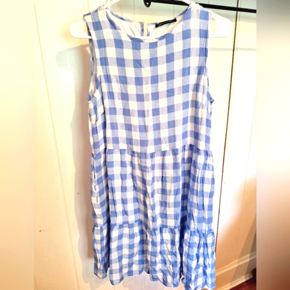 Pretty Garden Blue White Ruffled Tier Sundress Gingham Dress Sz S Very Good Cond